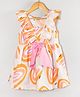 Hugsntugs Cotton Woven Sleeveless Abstract Printed Bow Applique Frill Detailed Dress - Soft Pink