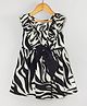 Hugsntugs Cotton Woven Sleeveless Zebra Printed Bow Applique Frill Detailed Dress - Black