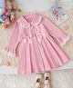 Mark & Mia 100% Cotton Frock with Full Sleeves and Bow Applique in Pink