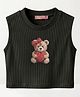 TRUFFLES Cotton Knit Sleeveless Bear Printed Crop Top - Black