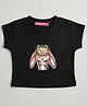 TRUFFLES Cotton Knit Half Sleeves Bunny Printed Crop Top - Black