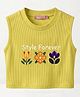 TRUFFLES Cotton Knit Sleeveless Floral Printed Crop Top - Olive Green