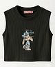 TRUFFLES Cotton Knit Sleeveless Bunny Printed Crop Top - Black