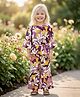 TRUFFLES Cotton Blend Woven Three Fourth Sleeves Floral Printed Coordinating Top & Palazzo Set - Purple & Mustard
