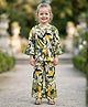 TRUFFLES Cotton Blend Woven Three Fourth Sleeves Floral Printed Coordinating Top & Palazzo Set - Olive Green & Mustard