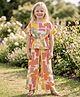 TRUFFLES Cotton Blend Woven Half Sleeves Abstract Printed  Coordinating Top & Palazzo Set  - Pink Yellow & Orange