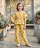 TRUFFLES Cotton Blend Woven Half Sleeves Abstract Printed Coordinating Top & Palazzo Set - Yellow