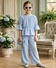 TRUFFLES Cotton Blend Woven Three Fourth Sleeves Pearl Embellished Top & Palazzo Set - Sky Blue