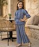 TRUFFLES Woven Three Fourth Sleeves Abstract Printed Coordinating Top & Palazzo Set - Blue