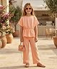 TRUFFLES Woven Half Sleeves Pearl Embellished Top & Palazzo Set - Peach