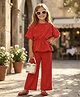 TRUFFLES Woven Half Sleeves Pearl Embellished Top & Palazzo Set - Red