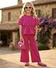 TRUFFLES Woven Half Sleeves Pearl Embellished Top & Palazzo Set - Hot Pink