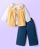Babyhug 100% Cotton Single Jersey Knit Full Sleeves Top With Jacket and Jeans Set With Deer Print - White