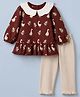 Babyhug 100% Cotton Knit Full Sleeves Top and Leggings with Full Length and Goose Print in Brown & Cream