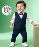 Babyhug Knit Full Sleeves Text Printed Four Piece Party Suit with Bow - Teal Blue