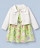 Babyhug Cotton Single Jersey Knit Frock with Full Sleeves Jacket with Floral Print & Bow - Yellow