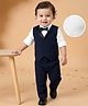 Babyhug Knit Full Sleeves  4 Piece Party Suit Set With Bow -Navy Blue