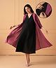 The Mom Store Cotton Woven Three Fourth Sleeves Solid Maternity Dress With Side Zipper Nursing Access & Striped Shacket - Black & Pink