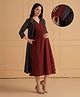 The Mom Store Cotton Woven Three Fourth Sleeves Solid Maternity Dress With Side Zipper Nursing Access & Striped Shacket - Maroon & Black