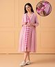 The Mom Store Cotton Woven Three Fourth Sleeves Checked Side Nursing Access Maternity Dress With Shacket - Pink