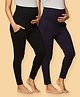 The Mom Store Cotton Lycra Woven Pack Of 2 Solid Maternity Leggings - Black & Navy Blue