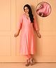 The Mom Store Cotton Woven Three Fourth Sleeves Solid Side Nursing Access Maternity Kurti & Trouser Set - Peach