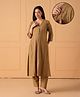 The Mom Store Cotton Woven Three Fourth Sleeves Solid Maternity Kurti With Side Zipper Nursing Access & Trouser Set  - Green
