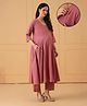 The Mom Store Cotton Woven Three Fourth Sleevees Solid Maternity Kurti & Pants Set With With Side Zipper Nursing Access - Dark Pink