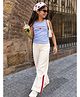 Nap Chief Cotton Blend Knit Sleeveless Summer Of Love Text Printed Striped Top & Pants Set - Blue