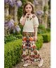 Lei-Chie Cotton Blend Woven Half Puffed Sleeves Floral Embroidered Top & Palazzo Set - Brown