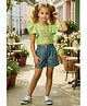 Lei-Chie Cotton Blend Woven Frill Sleeves Floral Embroidered Top & Shorts Set  - Green