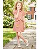Lei-Chie Cotton Blend Woven Half Puffed Sleeves Geometric Embroidered Shirt & Skirts Set - Peach