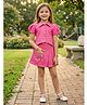 Lei-Chie Cotton Blend Woven Half Puffed Sleeves Geometric Embroidered Shirt & Skirts Set - Pink