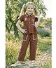 Lei-Chie Cotton Blend Woven Cap Sleeves Palm Trees Embroidered Shirt Style Top & Pant Set - Brown