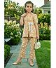 Lei-Chie Cotton Blend Woven Half Puffed Sleeves Floral Printed Coordinating Shirt Style Top & Pants Set - Beige