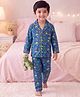 BABY CLOSET Muslin Woven Full Sleeves Dinosaur Printed Coordinating Shirt & Pajama Night Suit - Navy Blue