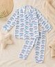 BABY CLOSET Muslin Woven Full Sleeves Dinosaur Printed Coordinating Shirt & Pajama Night Suit - Light Blue