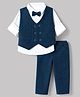 Babyhug Knit Full Sleeves Printed Three Piece Party Suit With Bow - Navy Blue