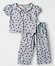 Dew Drops Cotton Woven Half Sleeves Top & Pant Co-Ords Set With Floral Print - Aqua Blue