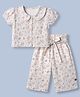 Dew Drops Cotton Woven Half Sleeves Top & Pant Co-Ords Set With Floral Print - Off White