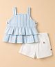 Dew Drops Cotton Woven Sleeveless Striped Top and Shorts Set - Aqua Blue