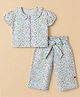 Dew Drops Cotton Woven Half Sleeves Top & Pant Co-Ords Set With Floral Print - Light Blue