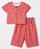 Dew Drops Cotton Woven Half Sleeves Top & Pant Co-Ords Set With Floral Print - Red