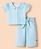 Dew Drops Cotton Woven Half Sleeves Striped Top & Pant Co-Ords Set - Aqua Blue