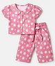 Dew Drops Cotton Woven Half Sleeves Top & Pant Co-Ords Set With Floral Print - Pink