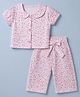 Dew Drops Cotton Woven Half Sleeves Top & Pant Co-Ords Set With Floral Print - Off White
