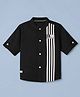 Dew Drops Cotton Woven Mandarin Collar Printed Shirt with Half Sleeves and Stripes - Black