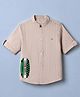 Dew Drops Cotton Woven Mandarin Collar Skateboard Printed Shirt with Half Sleeves and Stripes - Beige