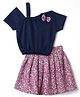 Dew Drops Cotton Woven Half Sleeves Top and Skirt Set with Floral Print in Pink & Navy Blue