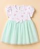 Babyhug Cotton Single Jersey Frock with Half Sleeves, Puffed Sleeves and Floral Print in Mint